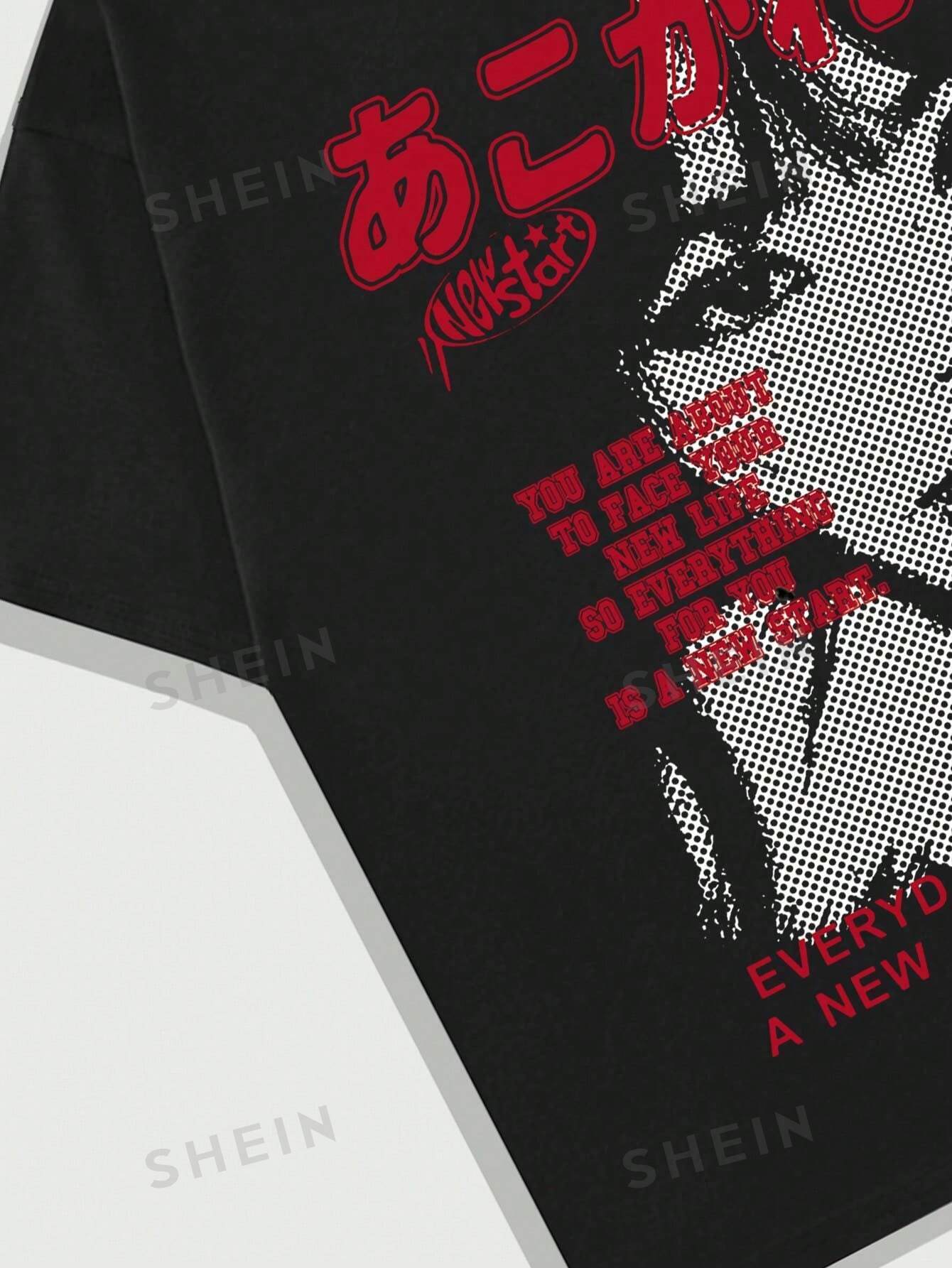 Men Short Sleeved Y2k T-Shirt With Slogan/Character Print For Summer, School