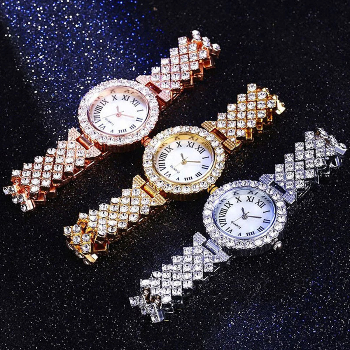 Womens Sparkling Bracelet Watch 2-piece Set Rose Gold Watch Fashion Womens Elegant Quartz Diamond Watch Womens Reloj Mujer 240929