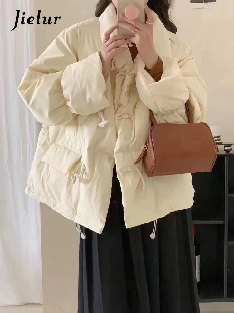 Jielur Light Blue Korean Sweet Fashion Classic Button Loose Female Parkas Basic Simple Casual Chic Pockets 5-colors Women Parkas 240919
