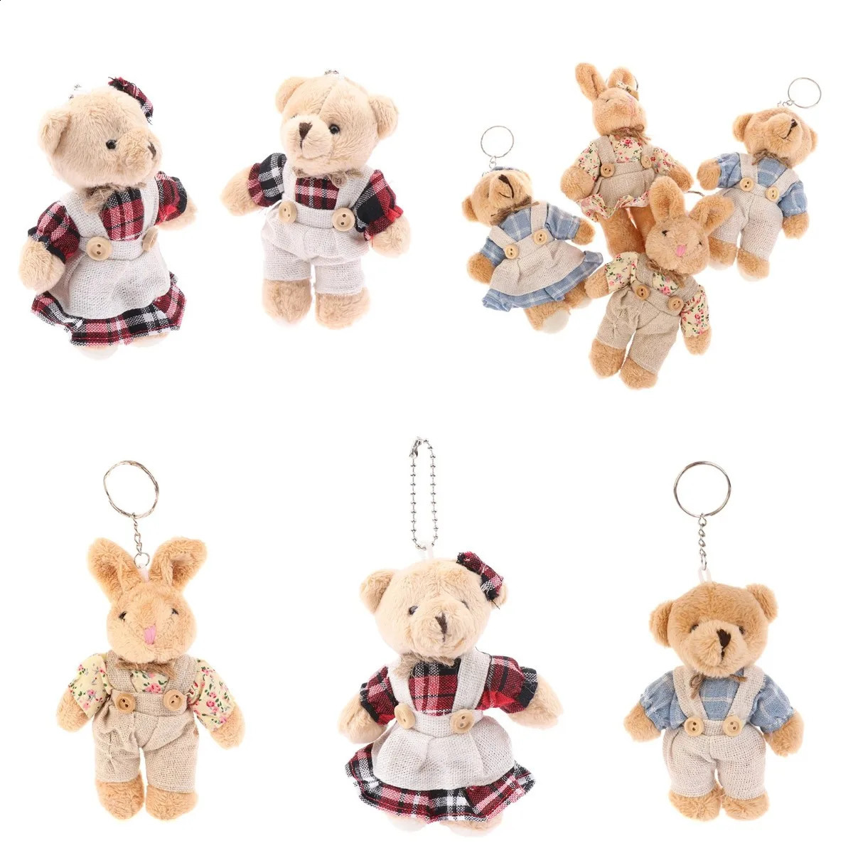 12cm Kawai cartoon costume bear plush toy keychain soft filled doll pendant backpack car bag keyring decoration childrens gift 240925