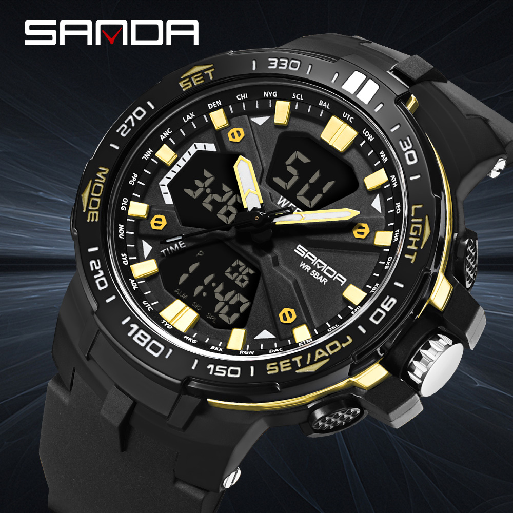 SANDAD Top Brand 3333 New Men's Watch Multi functional Timing Waterproof LED Fashion Men's Electronic Watch 02
