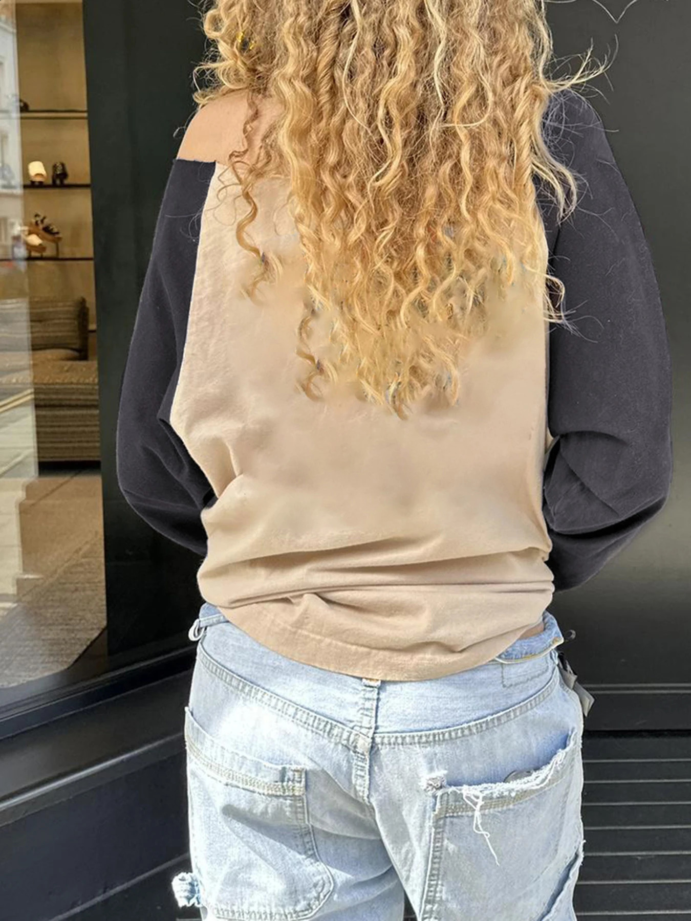 Rockmore Y2K Street Clothing Patch Work Digital Printing Long Sleeve Autumn Fashion Casual Oversized Top Retro Fashion Basic T-shirt 240926