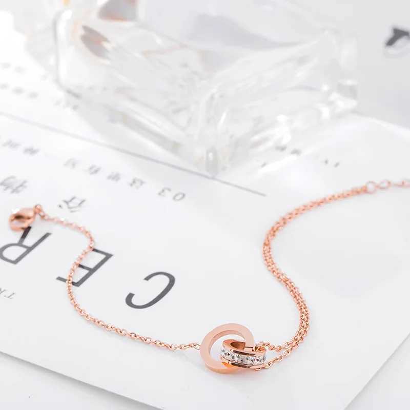 Waterproof rose gold stainless steel anklet womens double round crystal anklet beach anklet jewelry leg chain anklet gift W240926