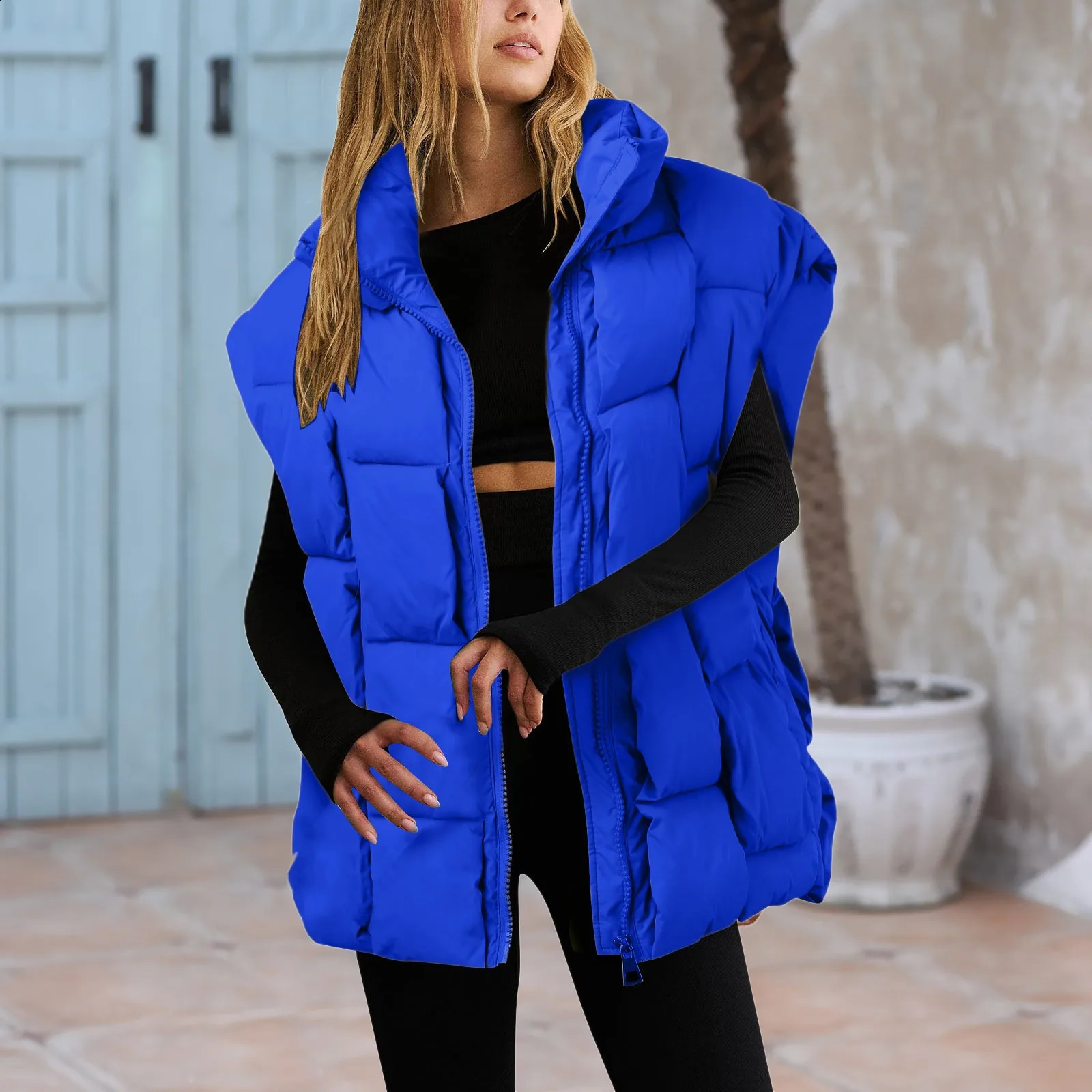 Winter jacket fashionable padded vest sleeveless womens vest warm jacket oversized jacket outerwear cushioning suit long womens loose vest 240925