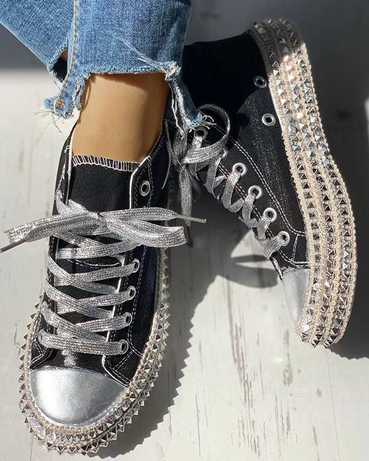 Women's Casual Fashion Studded Leopard Print Canvas For Women Lightweight Breathable Vulcanized Shoes Atos Mujer