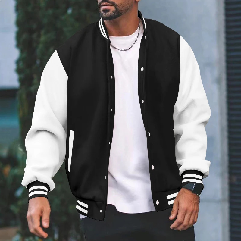 European and American mens fashionable street standing collar colorful block baseball suit casual sports jacket 240926