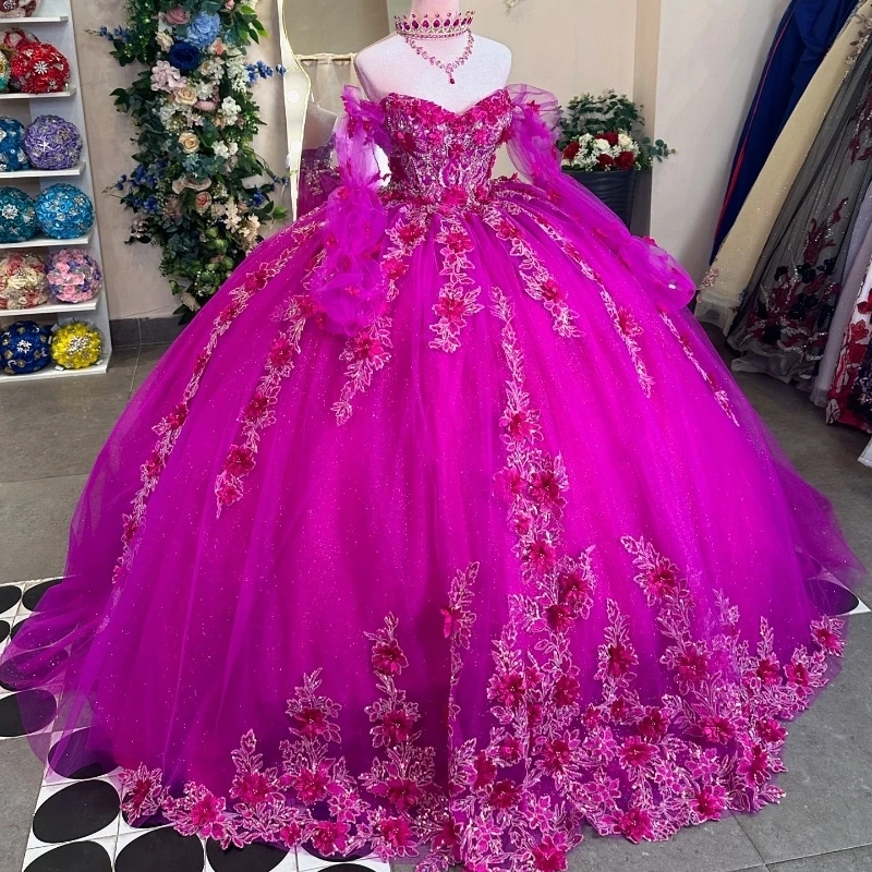 Rose Red Off The Shoulder Quinceanera Dresses With Bow Lace Applique Sequins Beading Mexican Sweet 16 Vestidos De XV 15 Anos Birthday