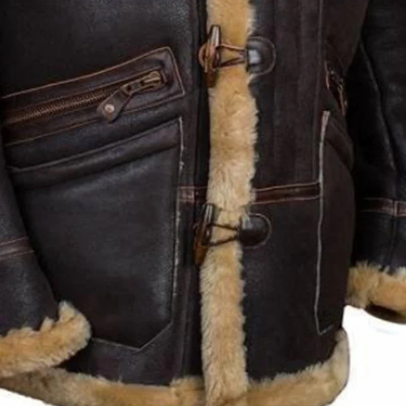 Mens Winter Leather Jacket Outdoor Warm Hooded Flip Collar Suede Coat Casual Motorcycle Windproof Plush Coat 240926