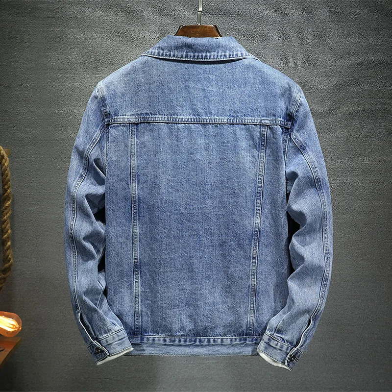 Mens casual jacket light blue washed thin collar elastic mens denim fashion trend 240921