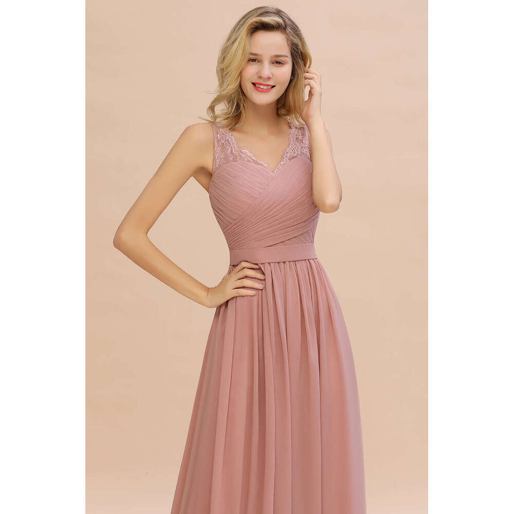 BABYONE Elegant Lace Bridesmaid Dresses V Neck 2024 Prom Dress Simple Chiffon Party Gowns Vestidos Para Bodas CPS1365