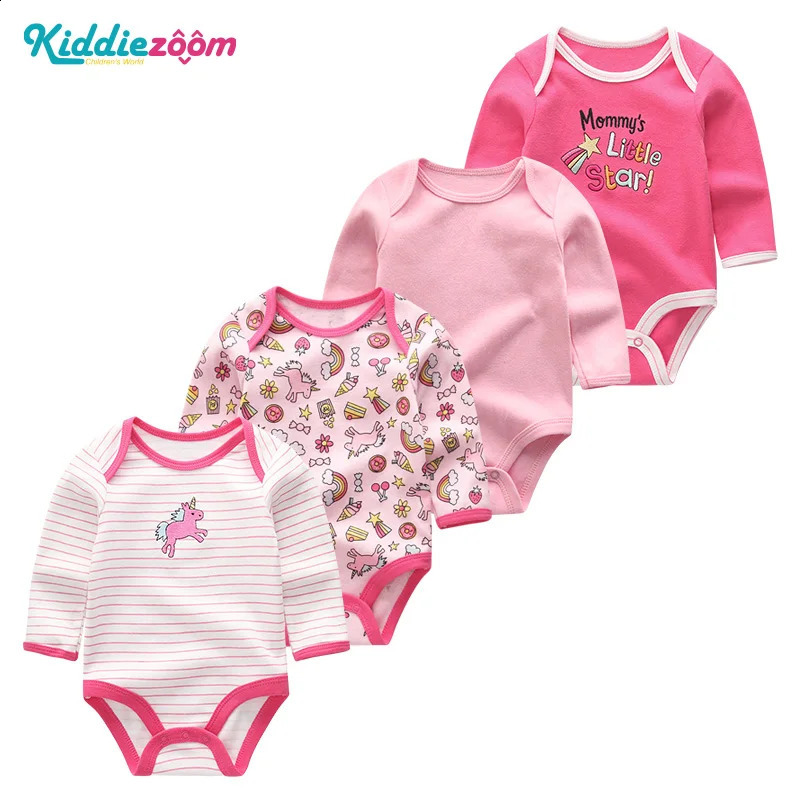 Neutral cotton baby girls clothing set 4piece long sleeved born boys printed tight fitting solid color Anmian 240925