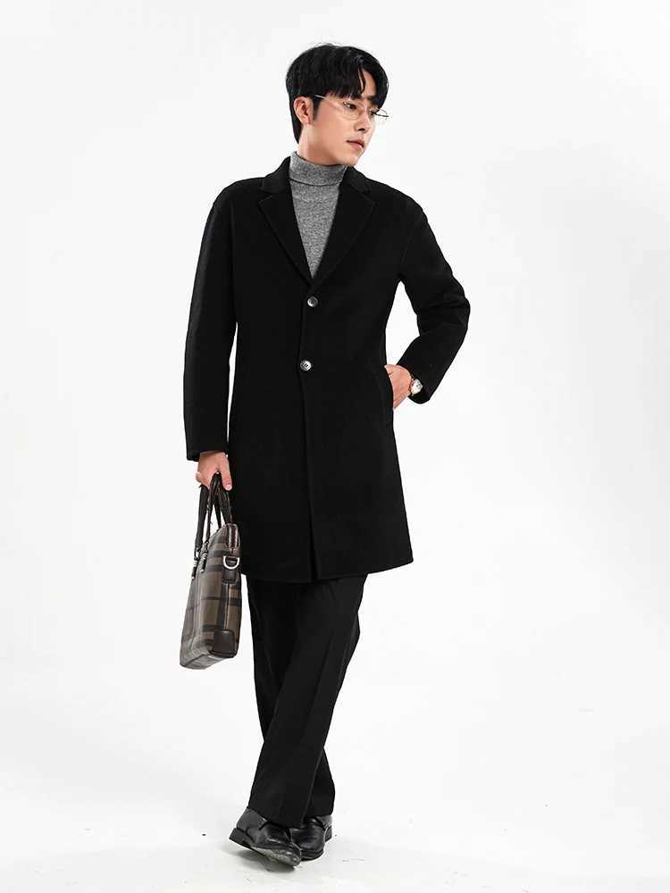 European and American autumn and winter new 100% wool mens coat long handmade double-sided wool coat W240925
