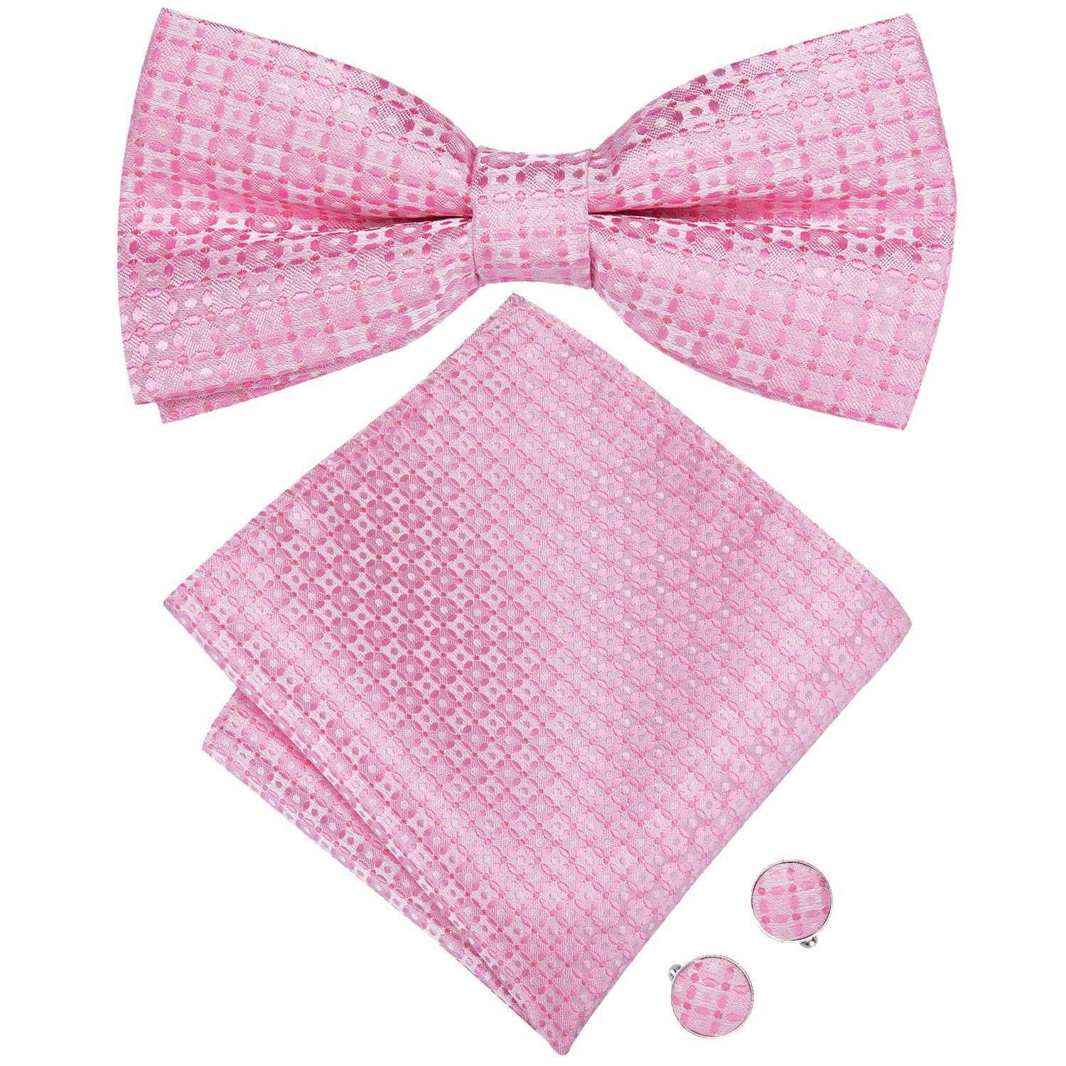 Hi tie Dot Silk Mens Pre tied Bow Hanky Cufflink Set Knot Bowtie for M Wedding Business Y240925