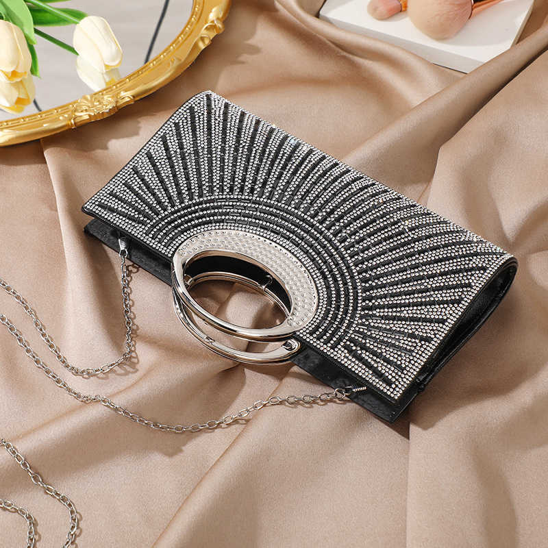 Clutch Bag Big Round Ring Handheld Designer Bag With Texture And Diamond Embedding Sparkling Bride Dinner Bag Party Fashion Small Square Bag 240920