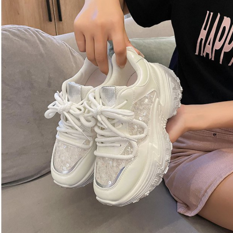 Ddmybear Shining Dad Women's 2024 Spring New Fashionable Lace Up Sponge Cake Thick Bottom Height Increasing Casual Sports Shoes Chinese Brand Sho