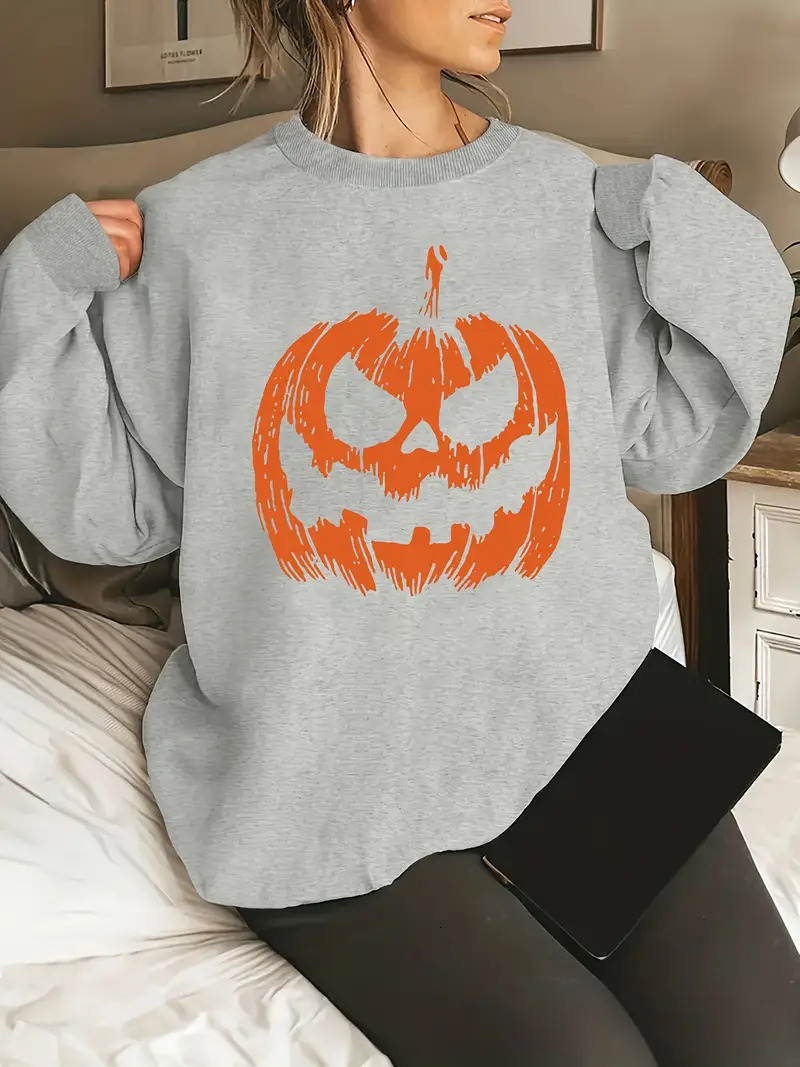 Women Halloween Pumpkin Sweater Brand Long Sleeve Round Neck Pullover Plus Size Casual Sweatshirt Fall Clothes