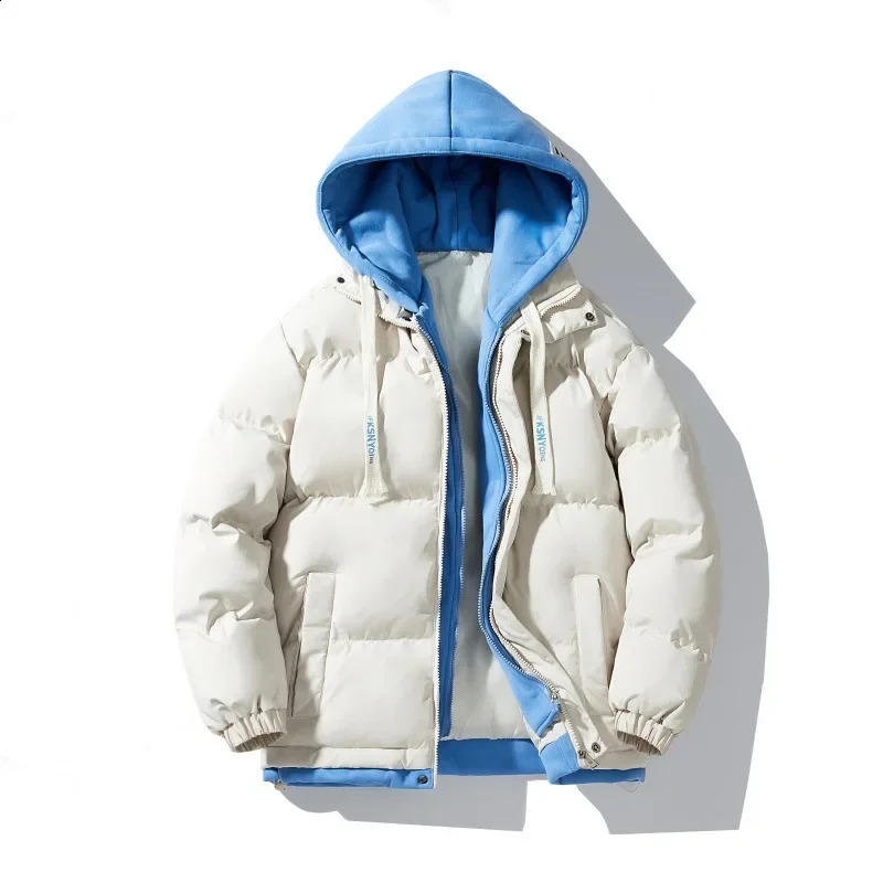 Basic Hooded Trendy Cotton Jacket for Men Winter Trendy Couple Loose Fitting Jacket for Winter Vacation Two-piece Jacket 240914