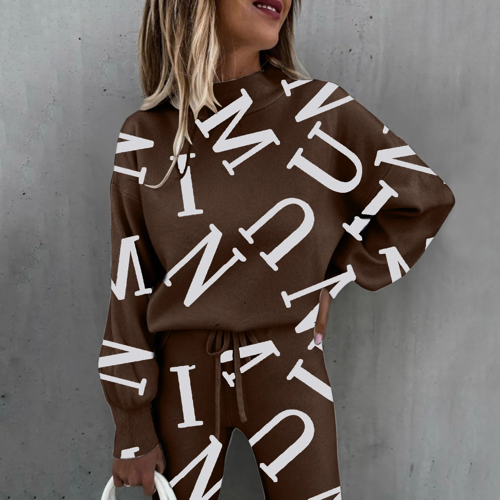 Casual Outfit Letters Print Long Sleeve Top Spring Women Blouse Pants Tracksuit For Sports 2 Pieces Sets Gym Sportswear 240918