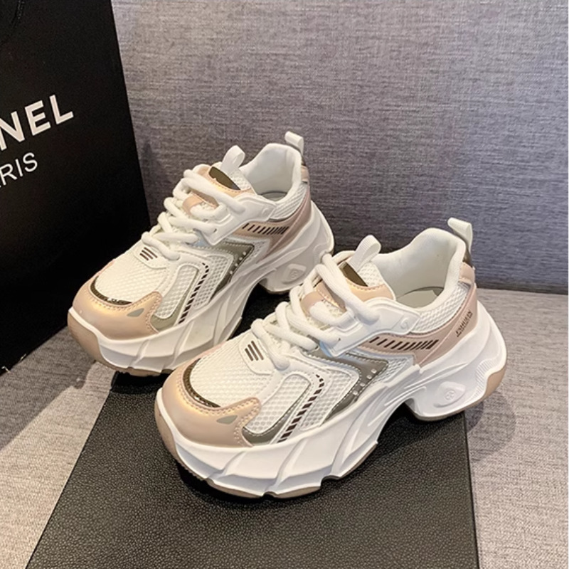 Ddmybear Dad Women's 2024 New Thick Soled Height Increase Show Off Small Breathable Mesh White Casual Sports Shoes Chinese Brand Shoes F926-62