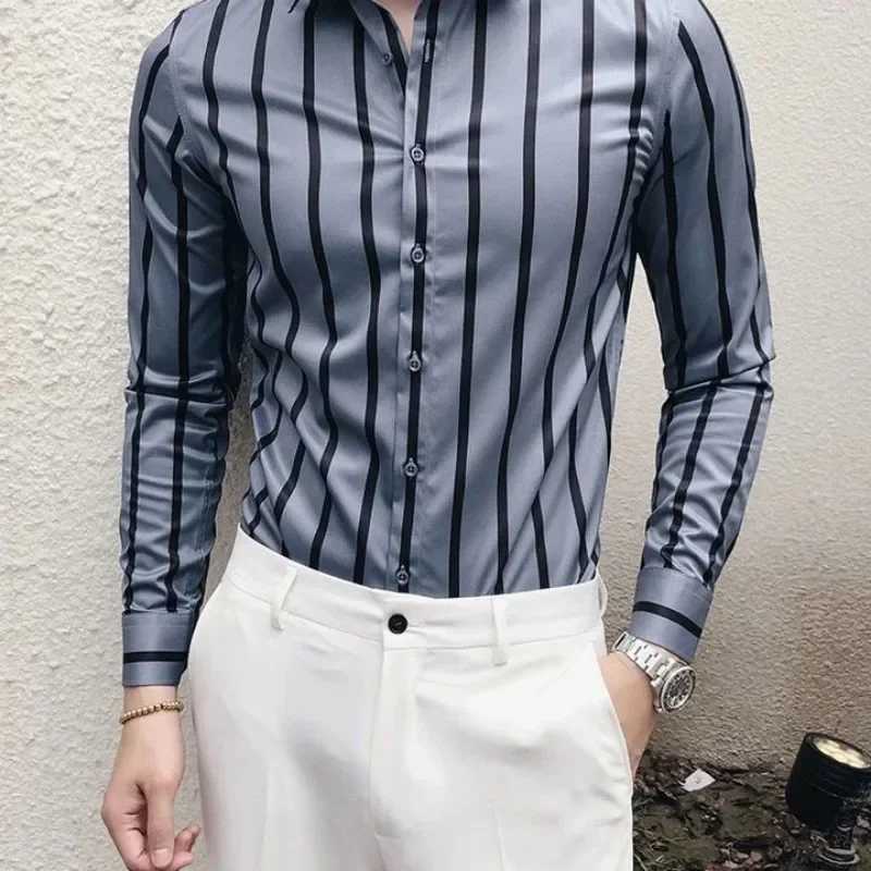 Mens shirt mens formal dress oversized shirt striped office normal I sell elegant slim cheap things wholesale Xxl CL240926