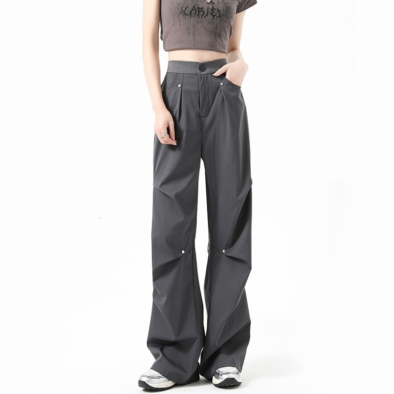 American gray work for women's autumn and winter 2024 new design sense, loose straight leg with plush casual sports pants
