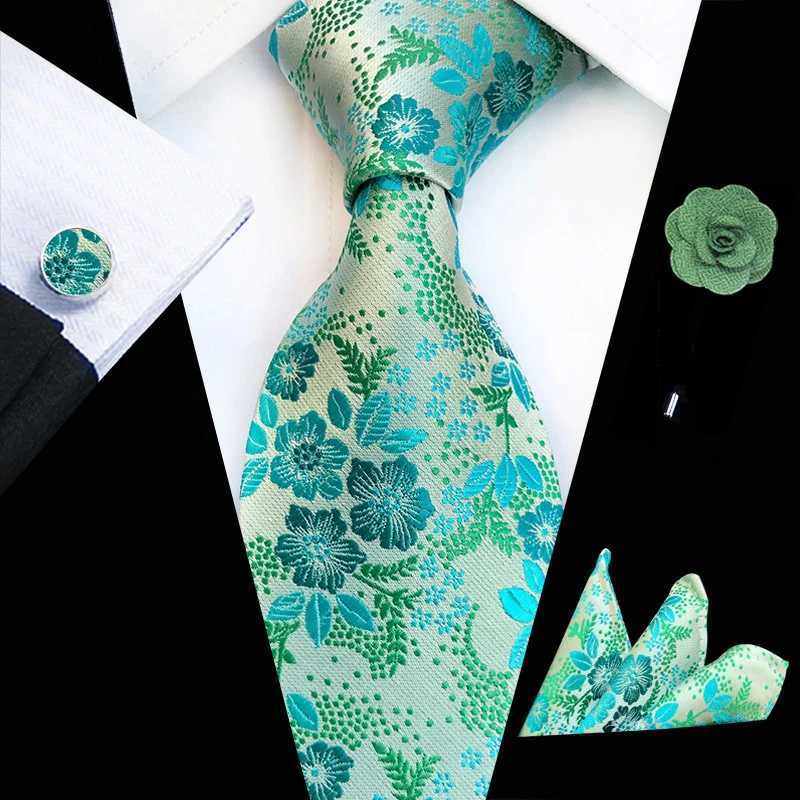 Floral Silk Tie Set for Mens Wedding Party Collar Tie Set Handle Collar Cufflinks Mens Accessories High Quality Gravata Y240925