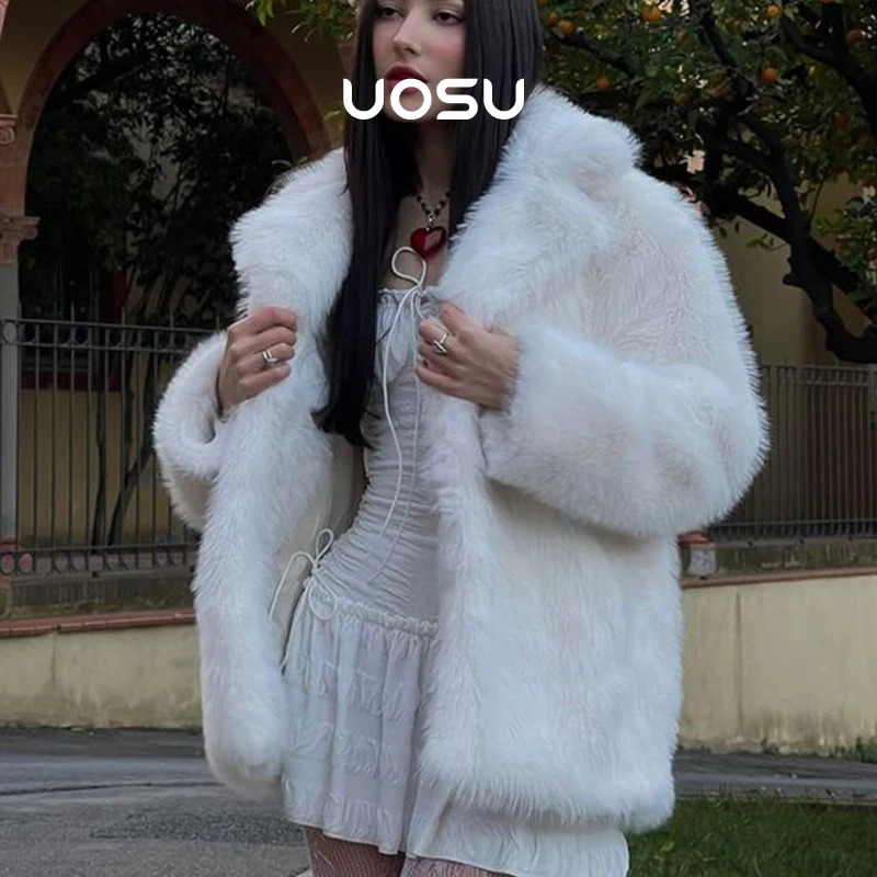 Fluffy Long Faux Coat Women Winter 2023 Brand Fashion Sweet Pink Fox Fur Furry Oversize Jacket Loose Overcoat Outwear