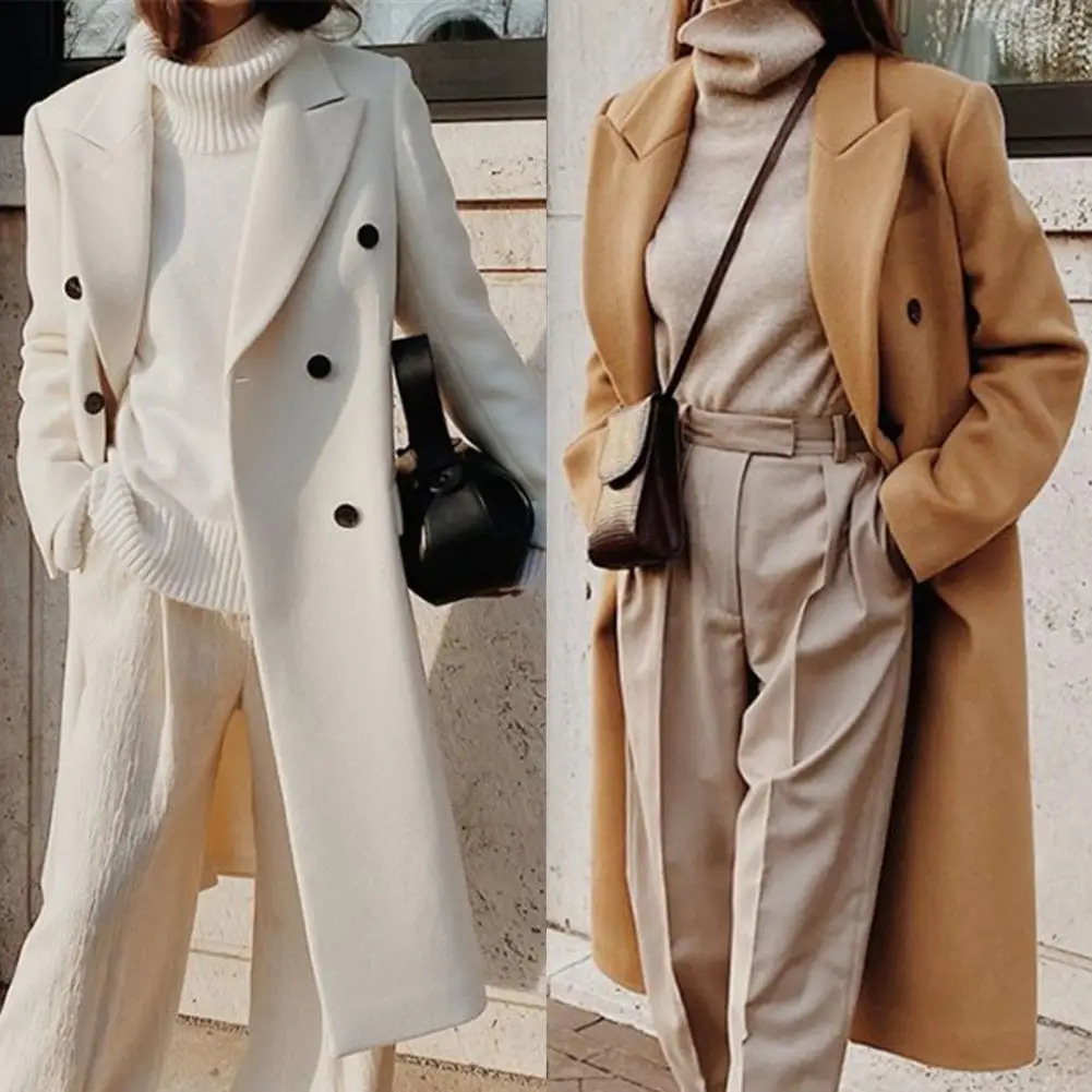 Overcoat Solid Color Loose Women Coat Long Sleeve Casual Woolen Coat Lapel Female Clothing 240919