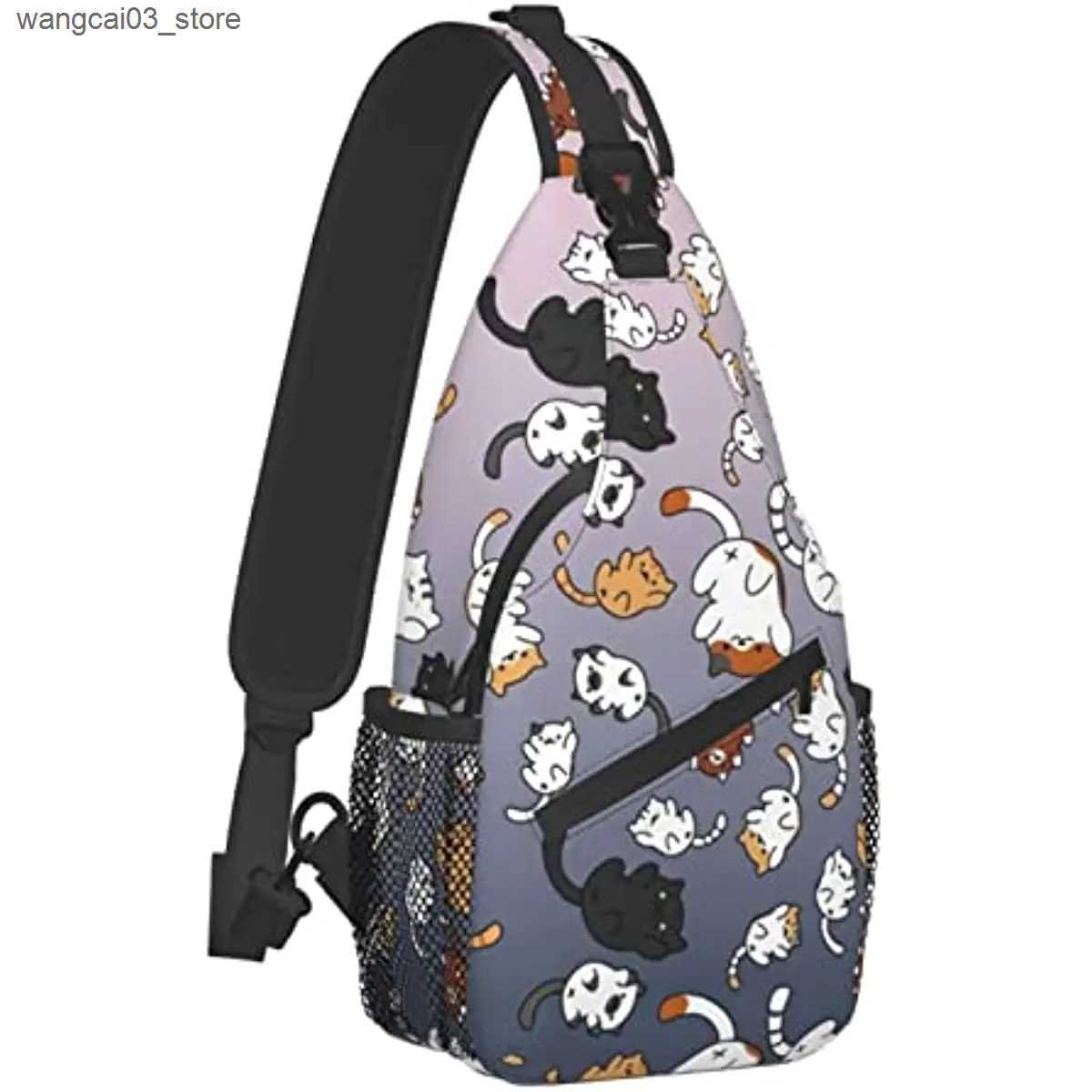 Backpacks Funny Cute Cat Sling Backpack Cat Chest Bags Crossbody Animal Shoulder Bag for Men Women Boys Girls L240910