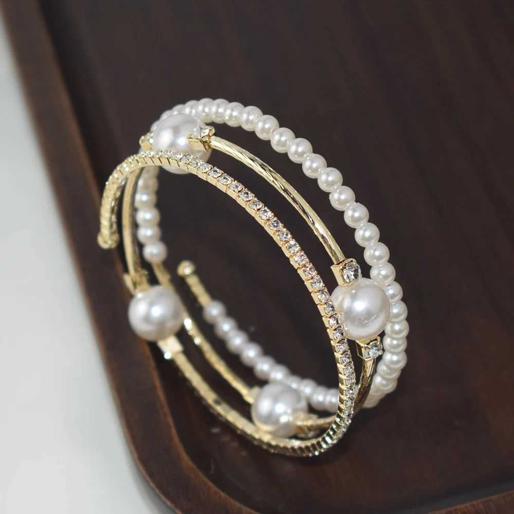 Crystal Pearl Bracelet Womens Rhinestone Multi layer Adjustable Bracelet Cuffs Gold Silver Plated Charm Bracelet Jewelry Gift W240925