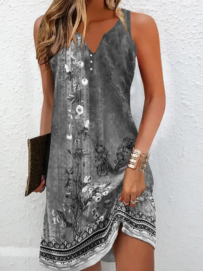 Womens Dresses Summer Fashion Stitching V Neck Loose Bohemian Vacation Woman Basic sleeveless Vestidos 240915