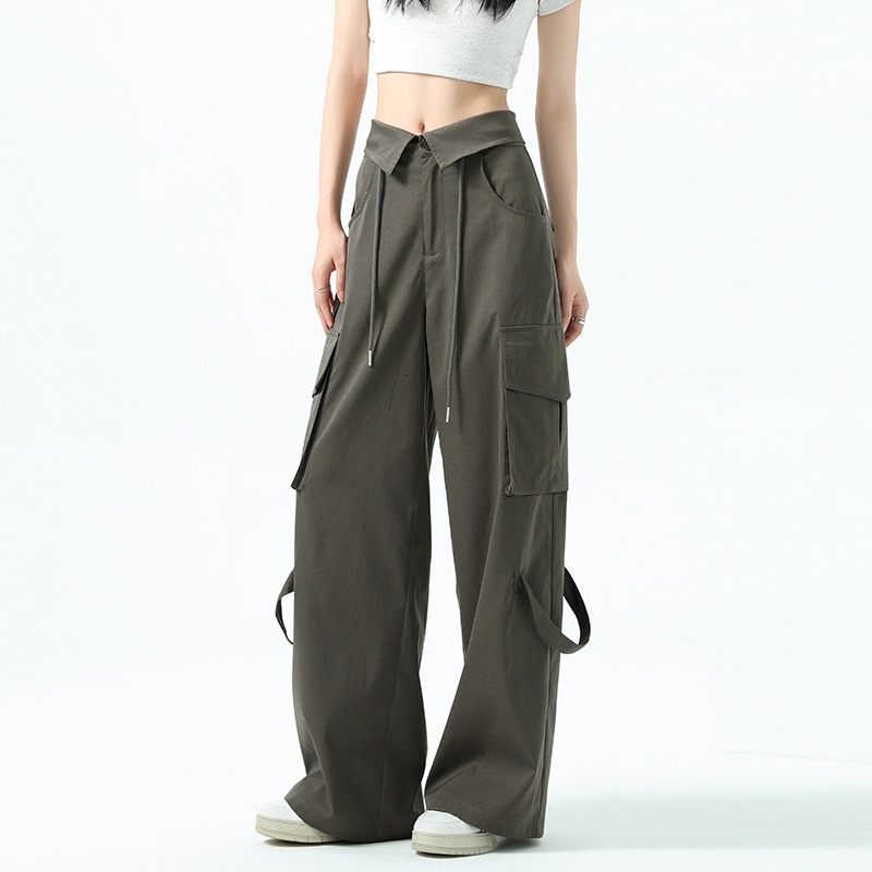 American work women's summer thin 2024 new straight flanged high waist large casual wide leg sports pants