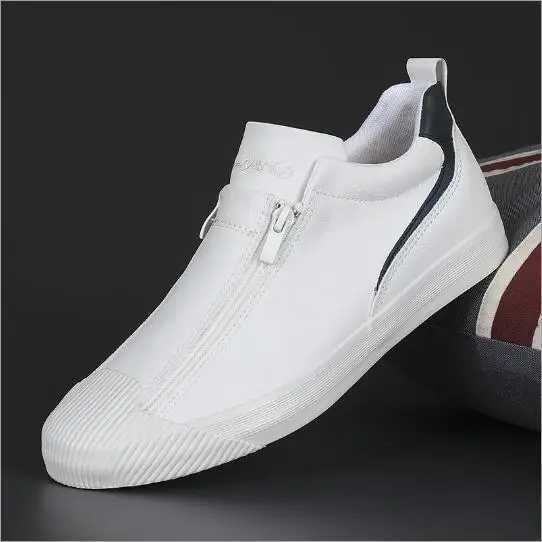 Winter Men Leather Casual Shoes Fashion Double Zipper High Tops Flat Shoes Slip on Plush Male Sneakers Loafers Tenis Masculino M240925