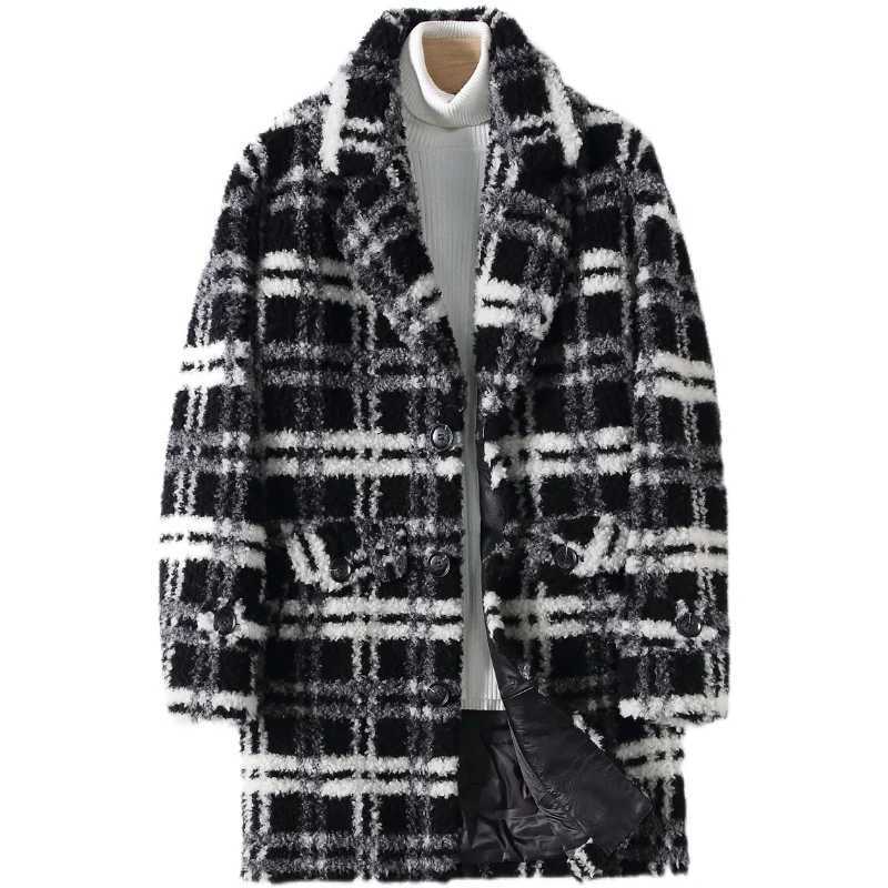 Cashmere coat mens fur integrated medium to long trend plain weave cashmere coat W240925