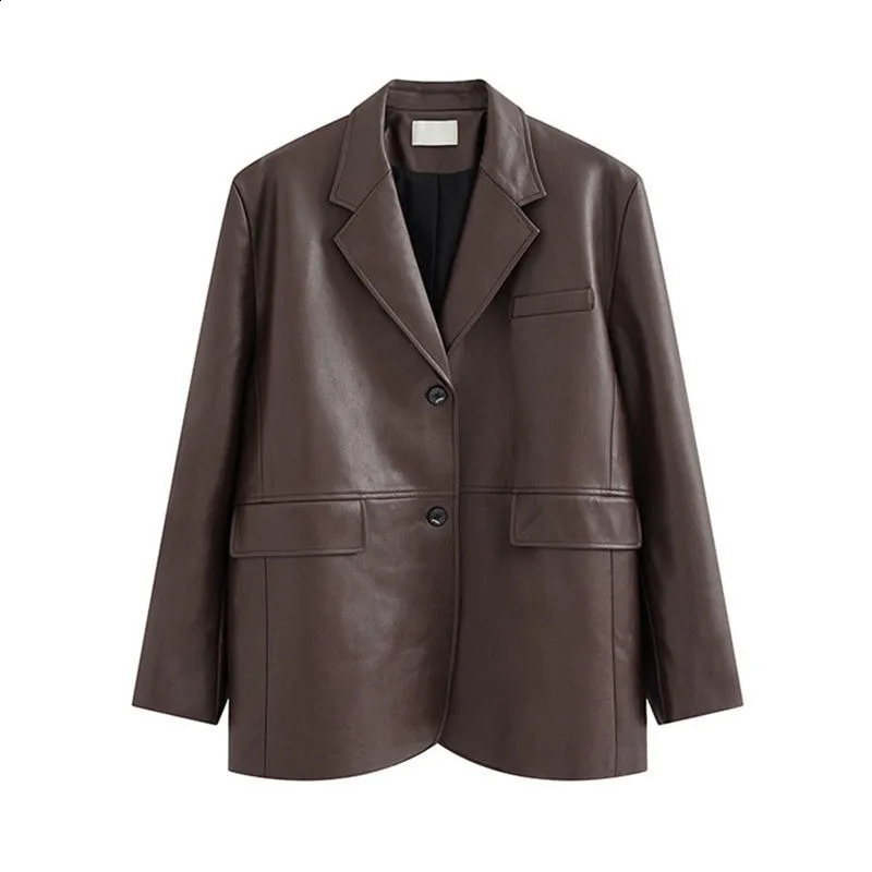 Autumn and Winter Vintage PU Leather Blazer Jacket Women Fashion Casual Loose Oversized Single-breasted Personalized Tops Coat 240918