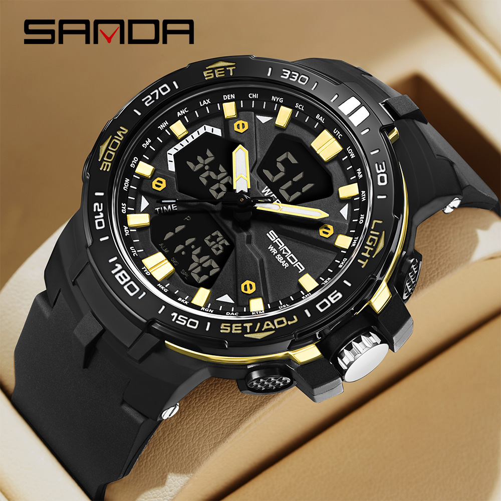 SANDAD Top Brand 3333 New Men's Watch Multi functional Timing Waterproof LED Fashion Men's Electronic Watch 02