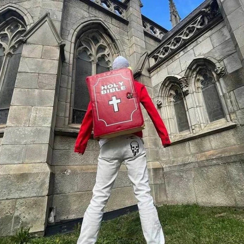Hip-hop Bible Book Y2K PU Leather Ins Schoolbag Large Capacity Unisex Casual Shoulder Backpack 240921