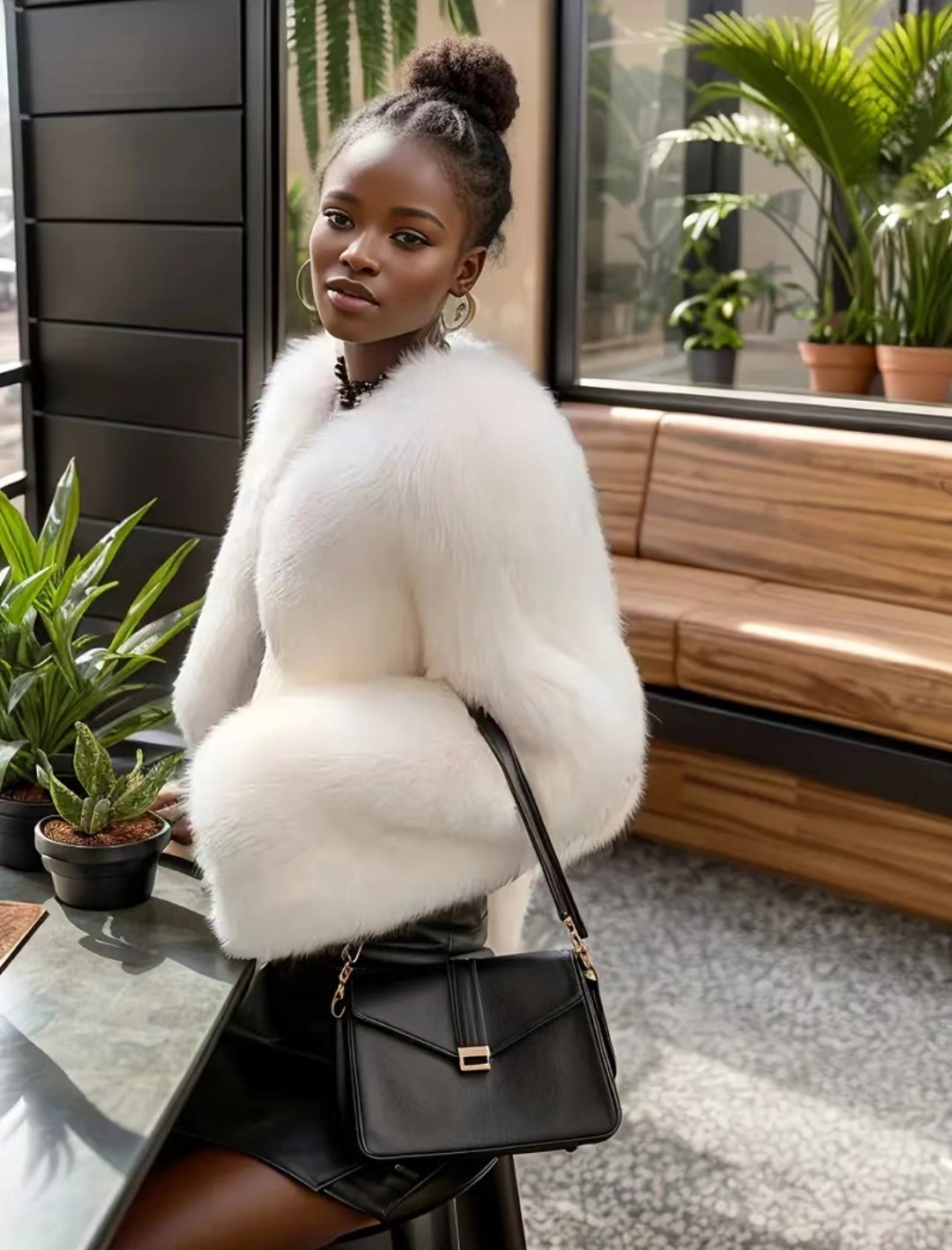 Imitation Black Style Coat Imitation Fox Fur Warm Classic Fashion Elegant Noble Jacket