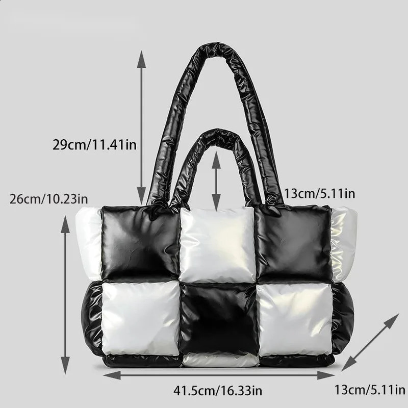 Nylon Large Capacity Black And White Quilted Tote Womens Versatile Shoulder Bag Handbag 240920