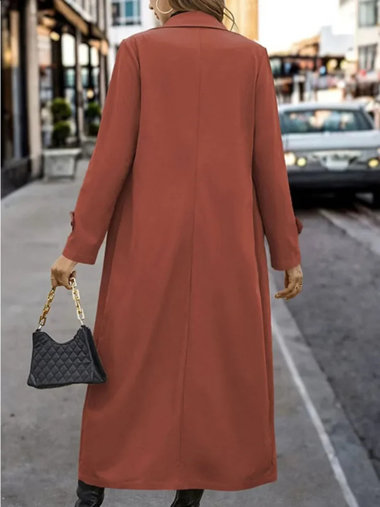 Krismile 2024 Autumn and Winter Fashion Womens Trench Coat Split-Joint Buttoned Loose Long Sleeves Lapel Trench Outerwear 240918