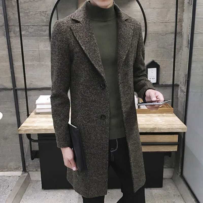 Mens thick wool blended trench long casual top fashionable warm jacket lapel coat plus size 5XL mens ultra-thin windproof machine W240925