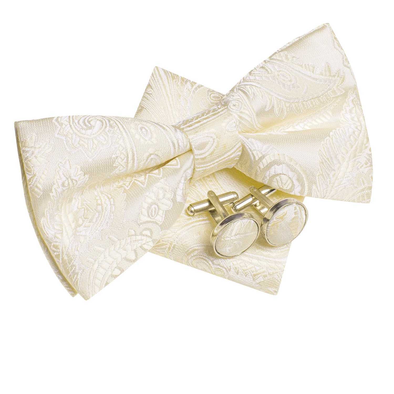 Beige champagne gold silk mens tie Hanji cufflinks set jacquard floral pre tie M wedding business Y240925