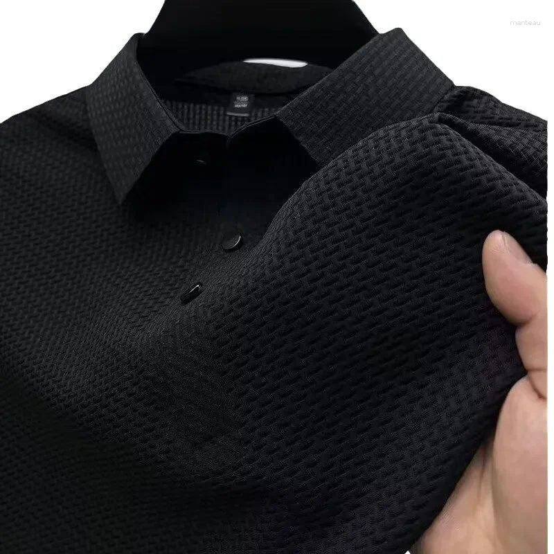 Men's Polos 2024 Spring Summer Lapel Polo Shirt Business Commuting Ice Silk Solid Color Simple Style Short Sleeves T-shirt