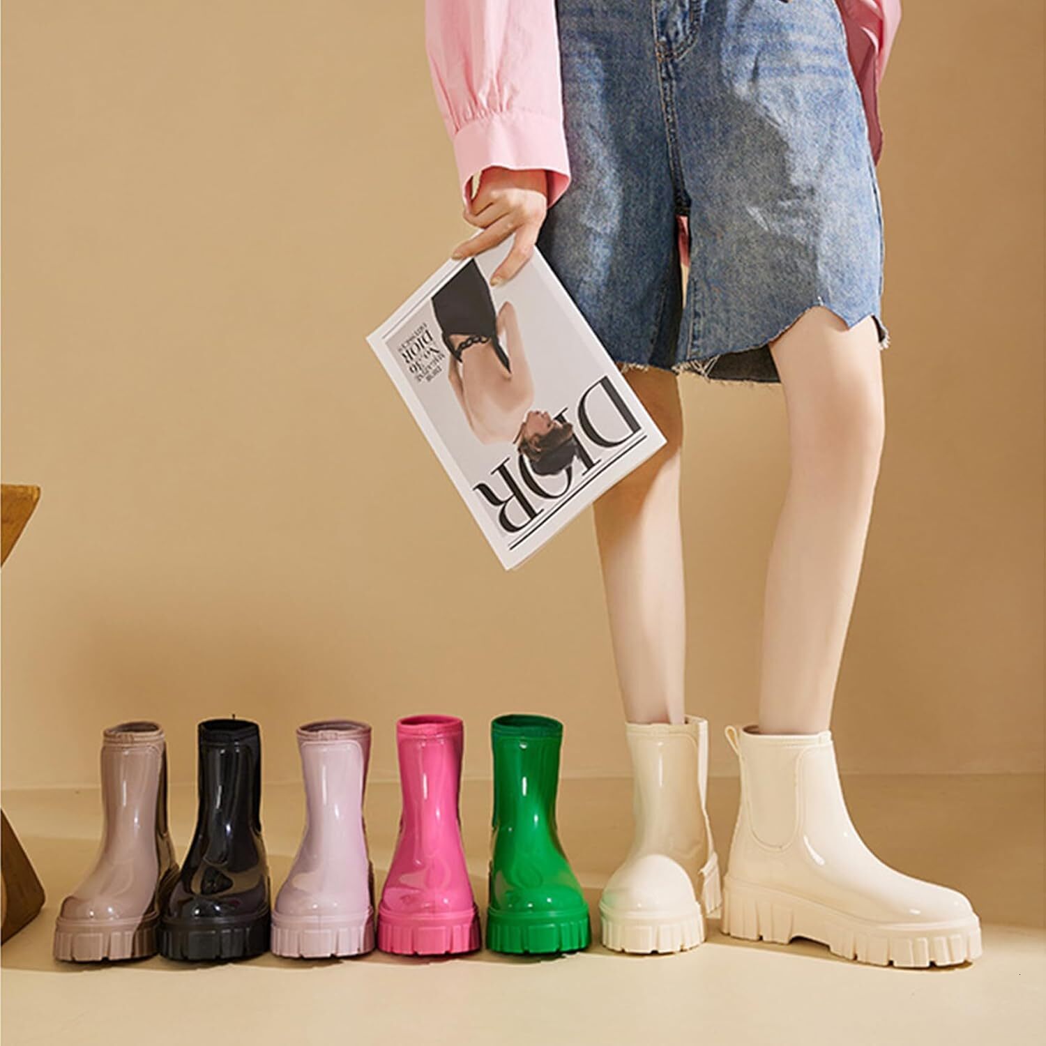 Designer Women's Rain Boots Waterproof Platform Rubber Rain Boots Comfortable Short Shoes Outdoor Work Ankle Garden Boots