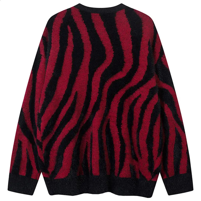 Mens ultra-fine sweater Y2K knitted color block stripe with floral comfort sweater hip-hop Harajuku long sleeved jumper red 240924