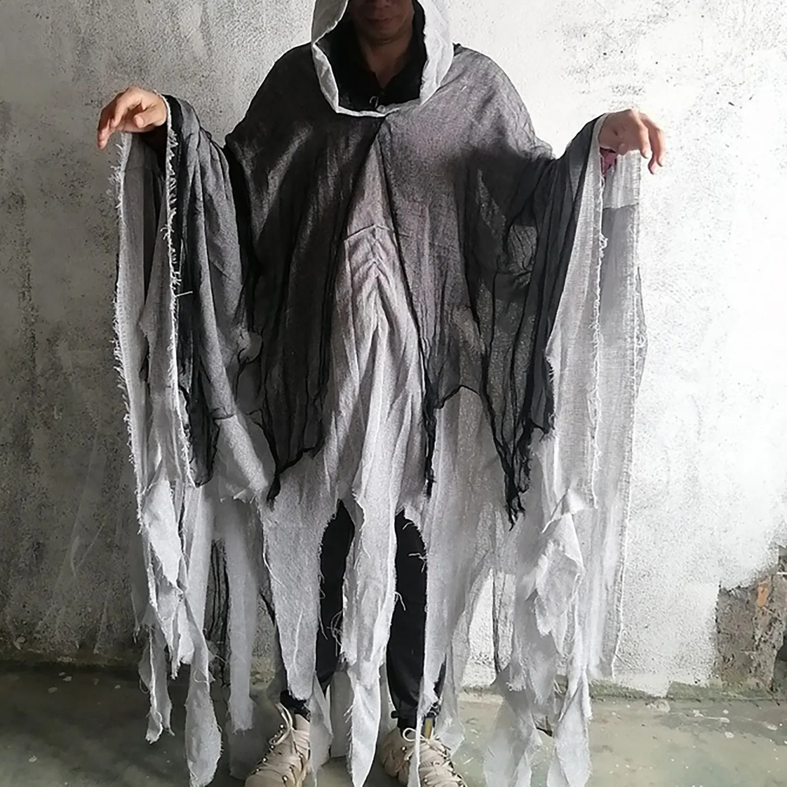 Neutral Halloween Ghost Dementor Cosplay Costume Gothic Horror Zombie Tattoo Hoodie Death Party Prop Cloak 240926