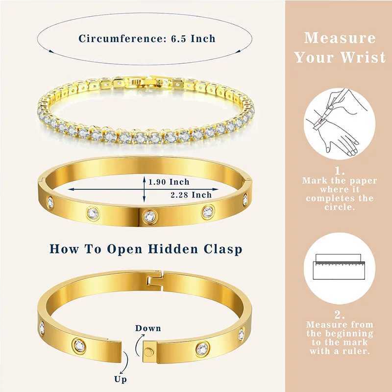 Stackable gold bracelet bracelet suitable for girls 14K gold-plated cubic zirconia tennis bracelet stainless steel jewelry gift W240925