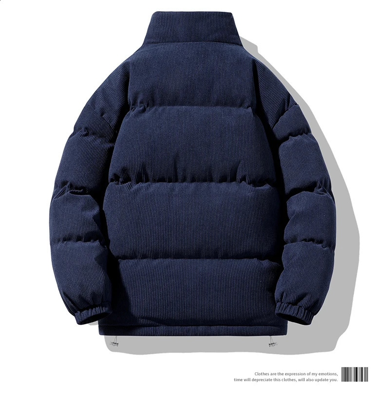 Stand Collar Corduroy Parkas Down Coats Outdoor Thick Warm Coat Mens Winter Korean Fashion Casual Loose Mens Jacket 240926