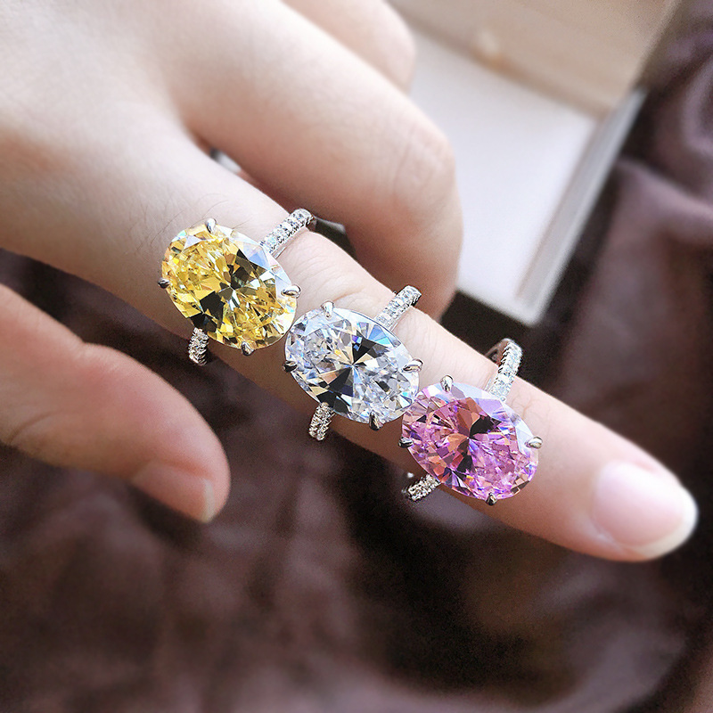 Sterg Sier Oval Pink Moissanite Dia Eternity Wedding Engagement Band Ring