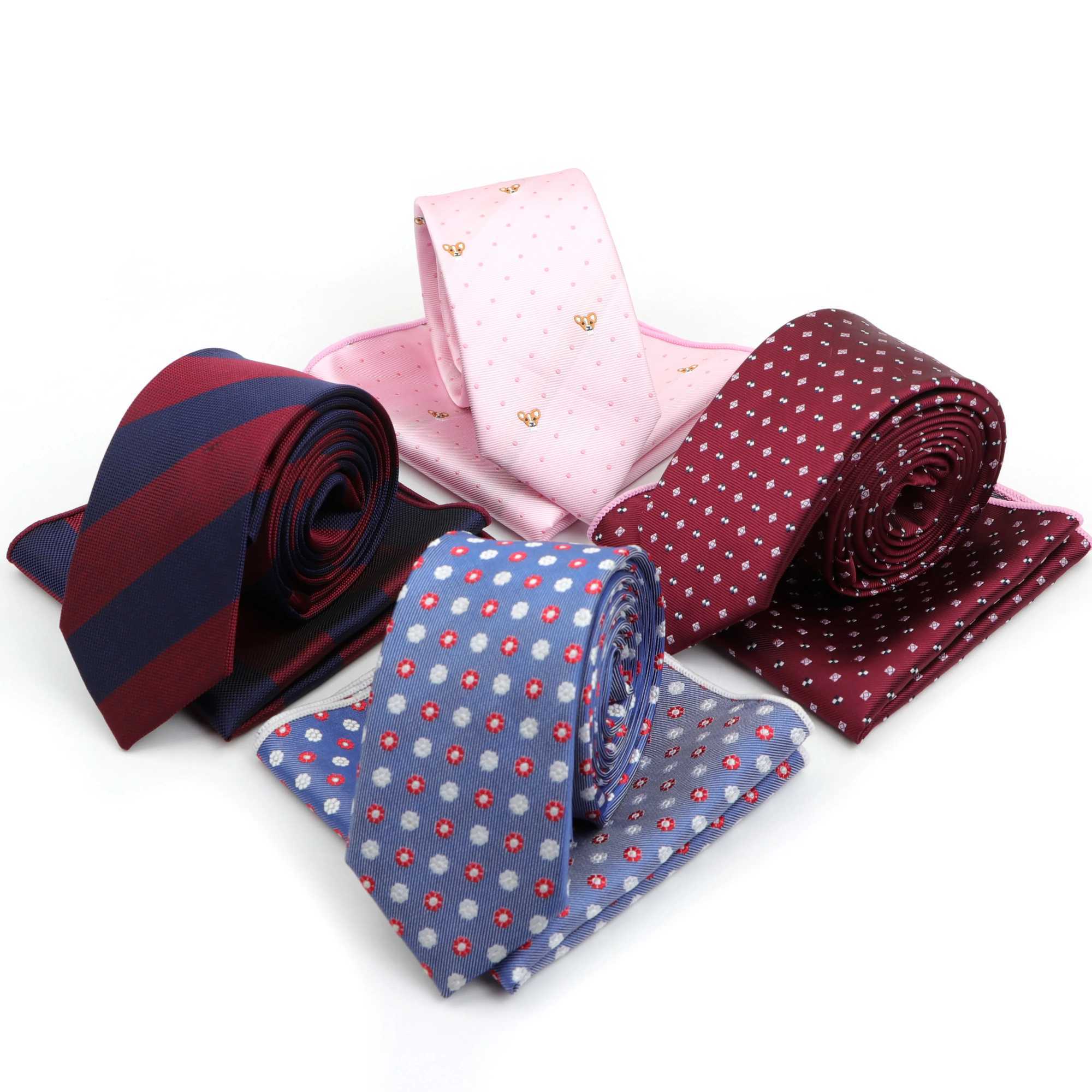 Mens Polter Handkerchiefs casual floral slim 6cm collar tie set classic business wedding pocket square tie Y240925
